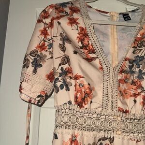 Floral V-Neck Dress with Lace Trim